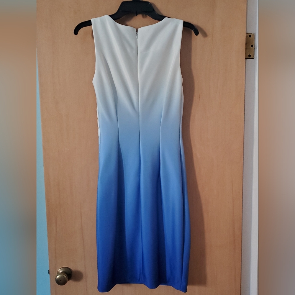 Calvin Klein Ombre Blue and White Sheath Midi Dress Size 4 - Picture 2 of 6